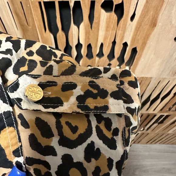 Tory Burch Leopard Print Button-Up Shirt - Tan, Black, Cream - Picture 6 of 7